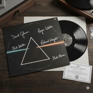 Capa do álbum clássico The Dark Side of the Moon da banda Pink Floyd, apresentando o prisma refrator de luz, símbolo do rock progressivo e da estética dos anos 70.